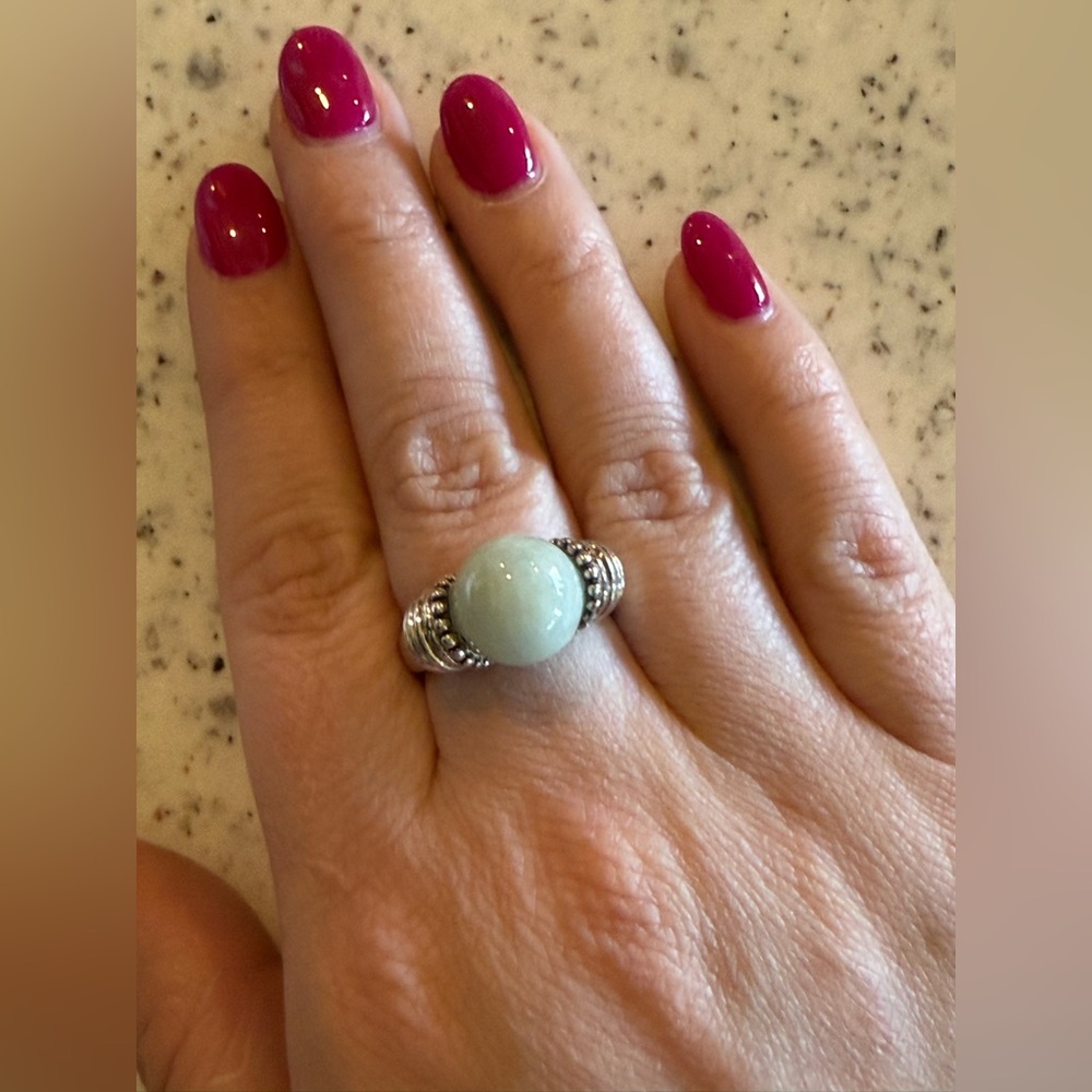 Vintage 925 Sterling Silver Ring Size 9 Green Jadeite Artisan Statement